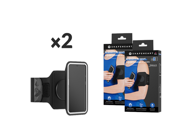 Pack de 2 brazaletes deportivos Shapeheart, compatibles con todos los smartphones gracias a su funda magnética universal.