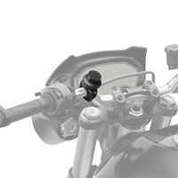 Antivibración Shapeheart instalado en soporte Pro para manillar de moto, mejora la estabilidad y protege el teléfono de las vibraciones.