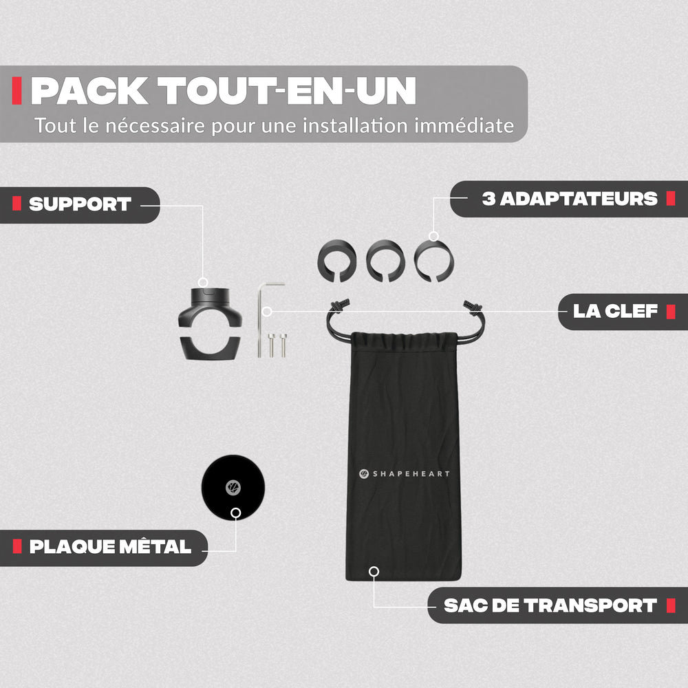 Contenido del pack – Soporte de teléfono para bicicleta PRO Shapeheart