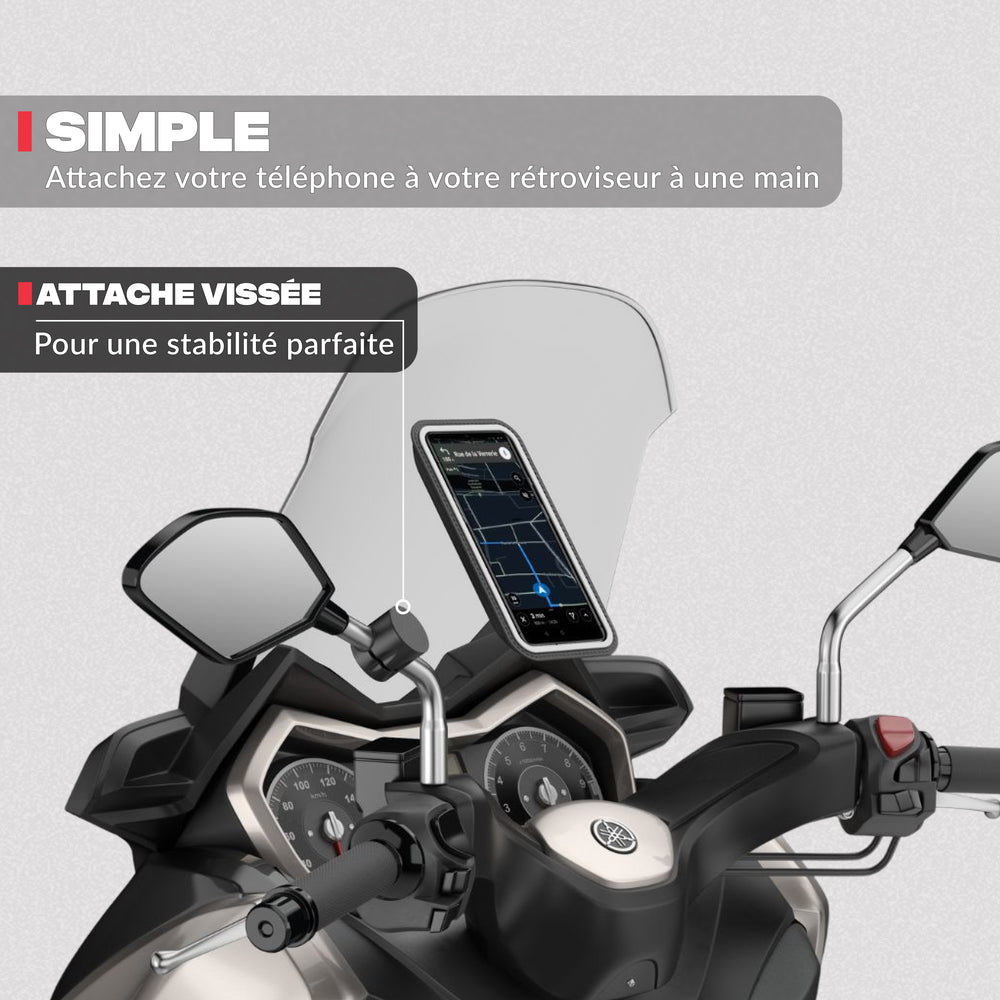 Segunda vista del producto – Soporte de teléfono para retrovisor de scooter y moto Shapeheart