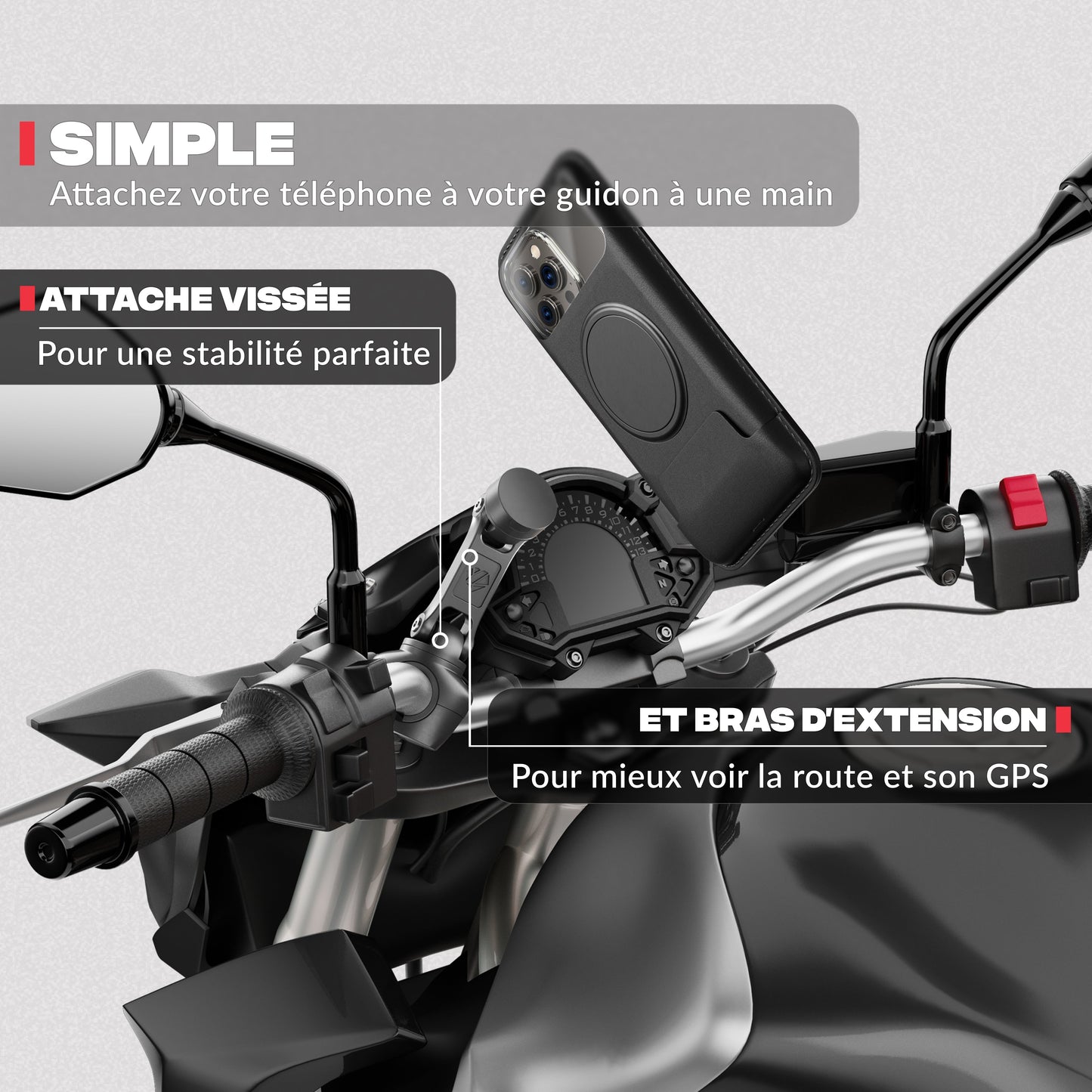 Segunda vista del producto – Soporte de teléfono para moto PRO BOOST Shapeheart