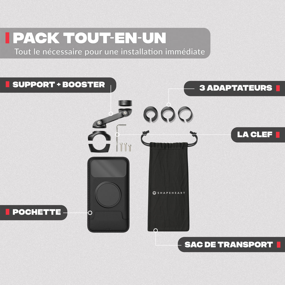 Contenido del pack – Soporte de teléfono para moto PRO BOOST Shapeheart