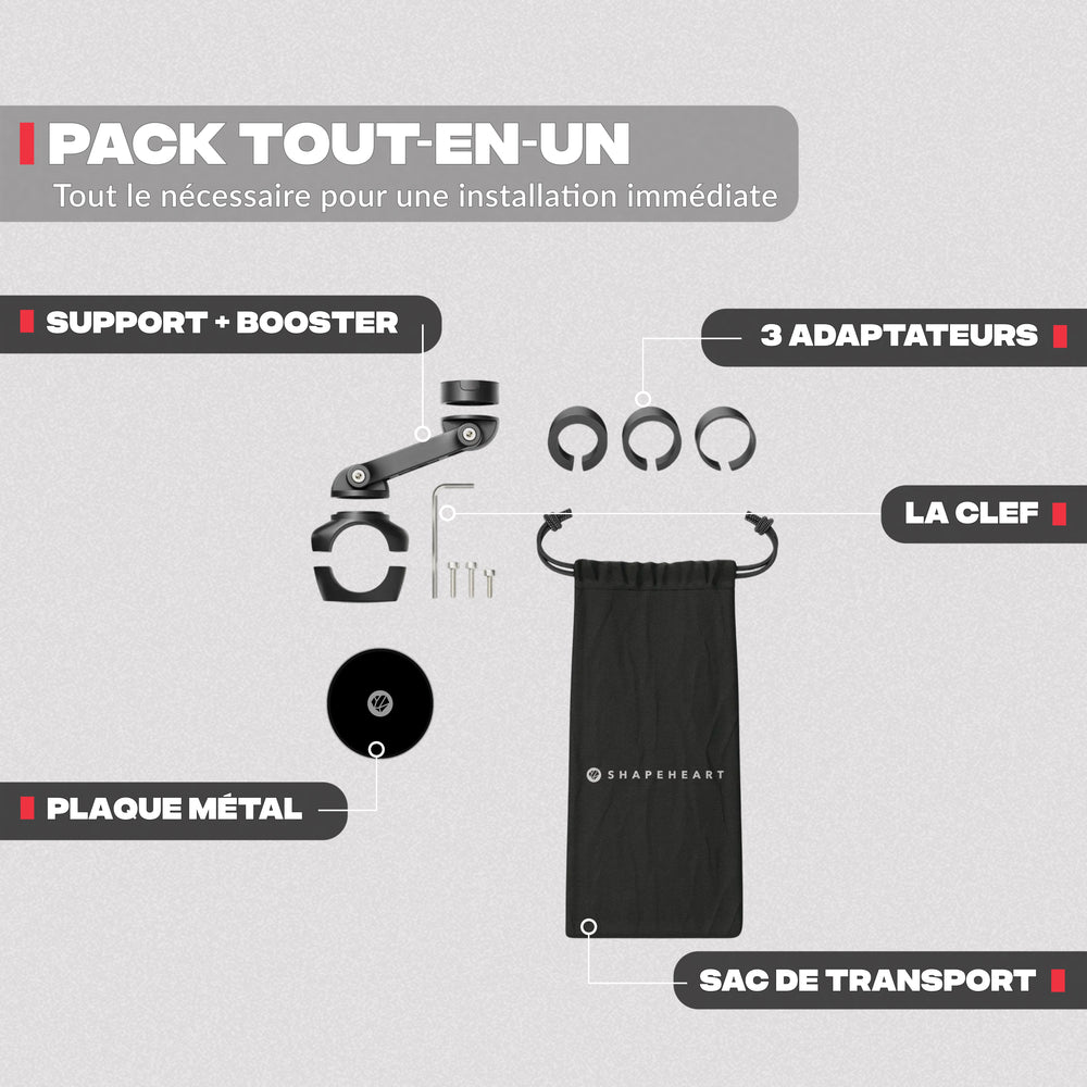 Contenido del pack – Soporte de teléfono para moto PRO BOOST Shapeheart